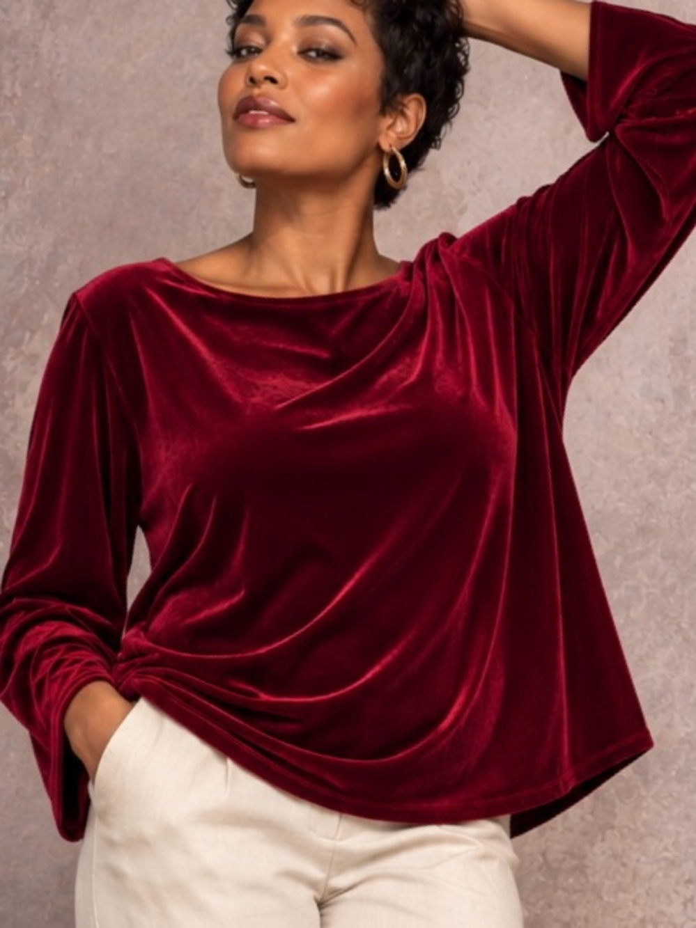 NWT Eileen Fisher Ultra XL Velvet Long Sleeve Top in Deep Red - Picture 12 of 13